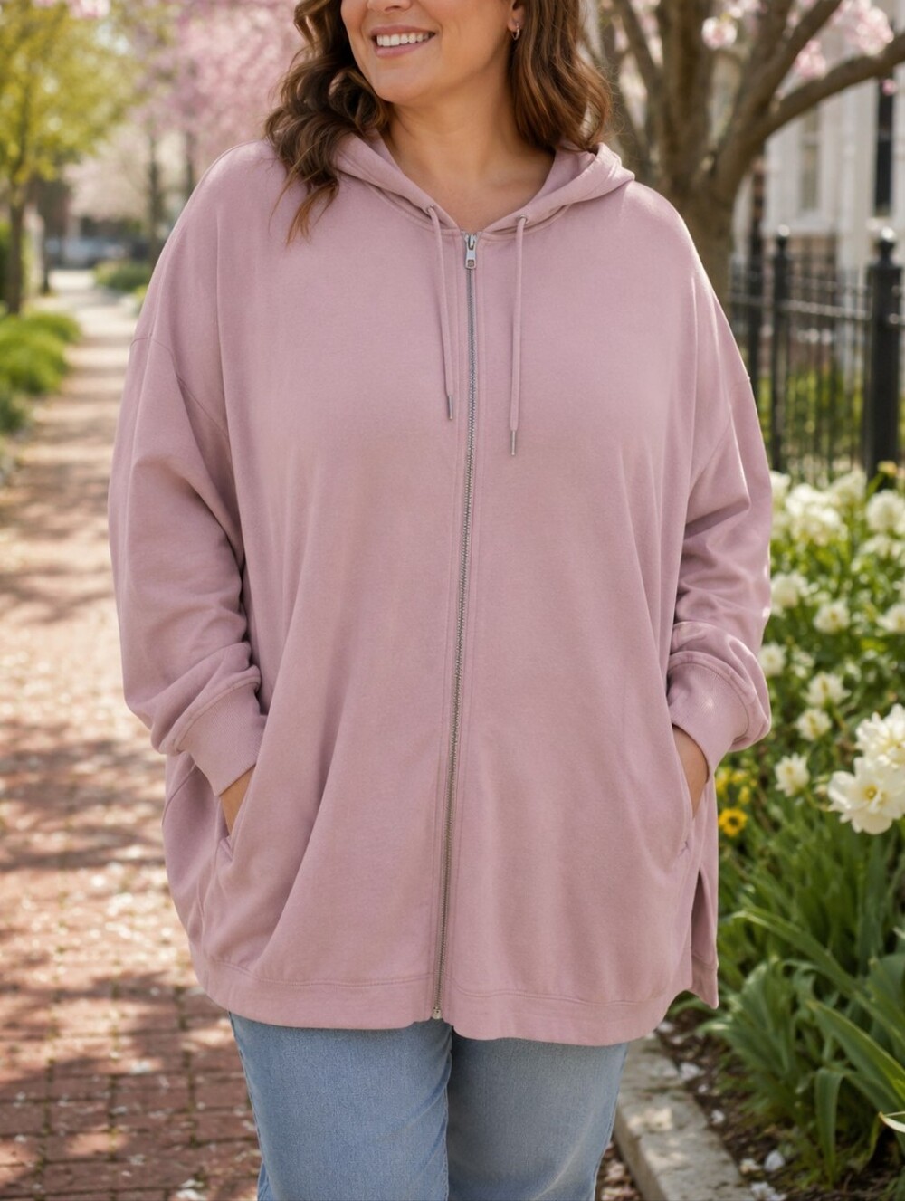 NWT Wasabi Concept Dusty Rose Zip-Up Hoodie Plus Size Euro Xl Or Us 22-24